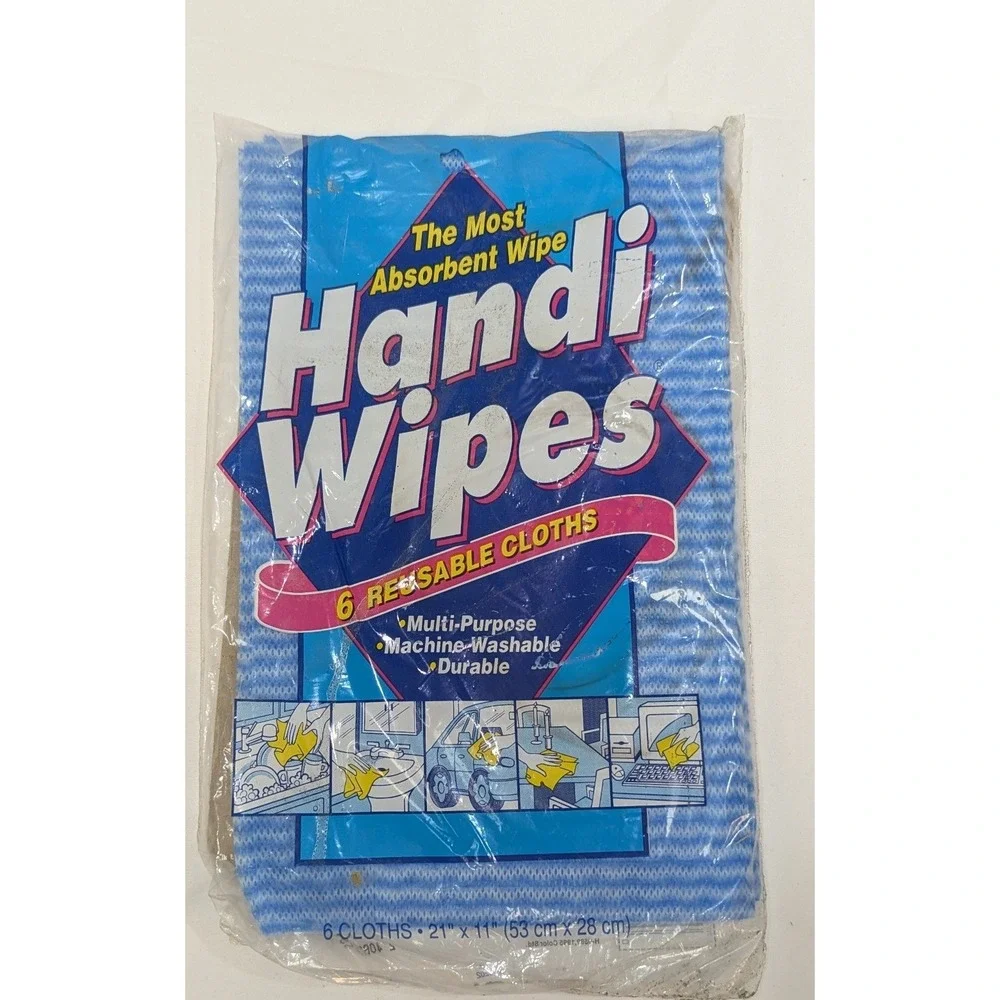 Vintage 1995 Colgate's Handi Wipes Blue All Purpose Cloths -‎ 6 Cloths - 1 Pkg